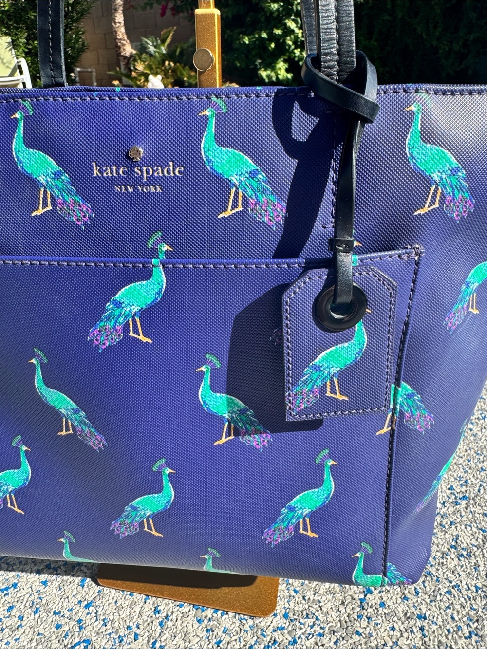 Kate Spade Peacock Handbag - Navy Tote with Teal Peacock Print - EUC - Picture 3 of 16